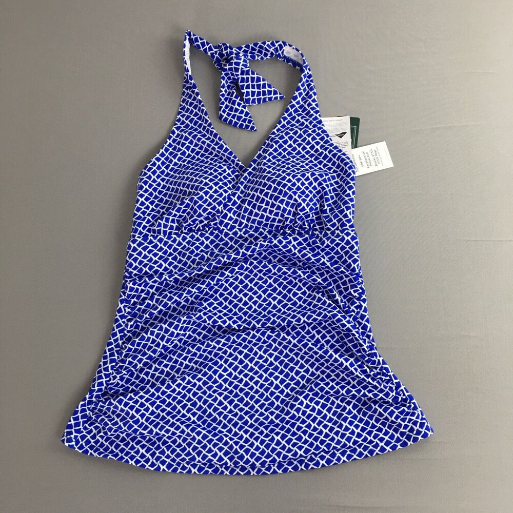 LL Bean Sunblocking Swimwear Halter Tankini Top Blue Beach White Woman Sz 6 NEW! - Picture 8 of 9